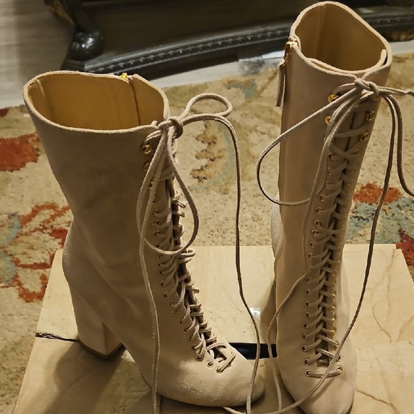 BROTHER VELLIES Light PINK suede Mid Calf Boots - WOMENS SZ 10 - $1600 retail - Picture 1 of 7